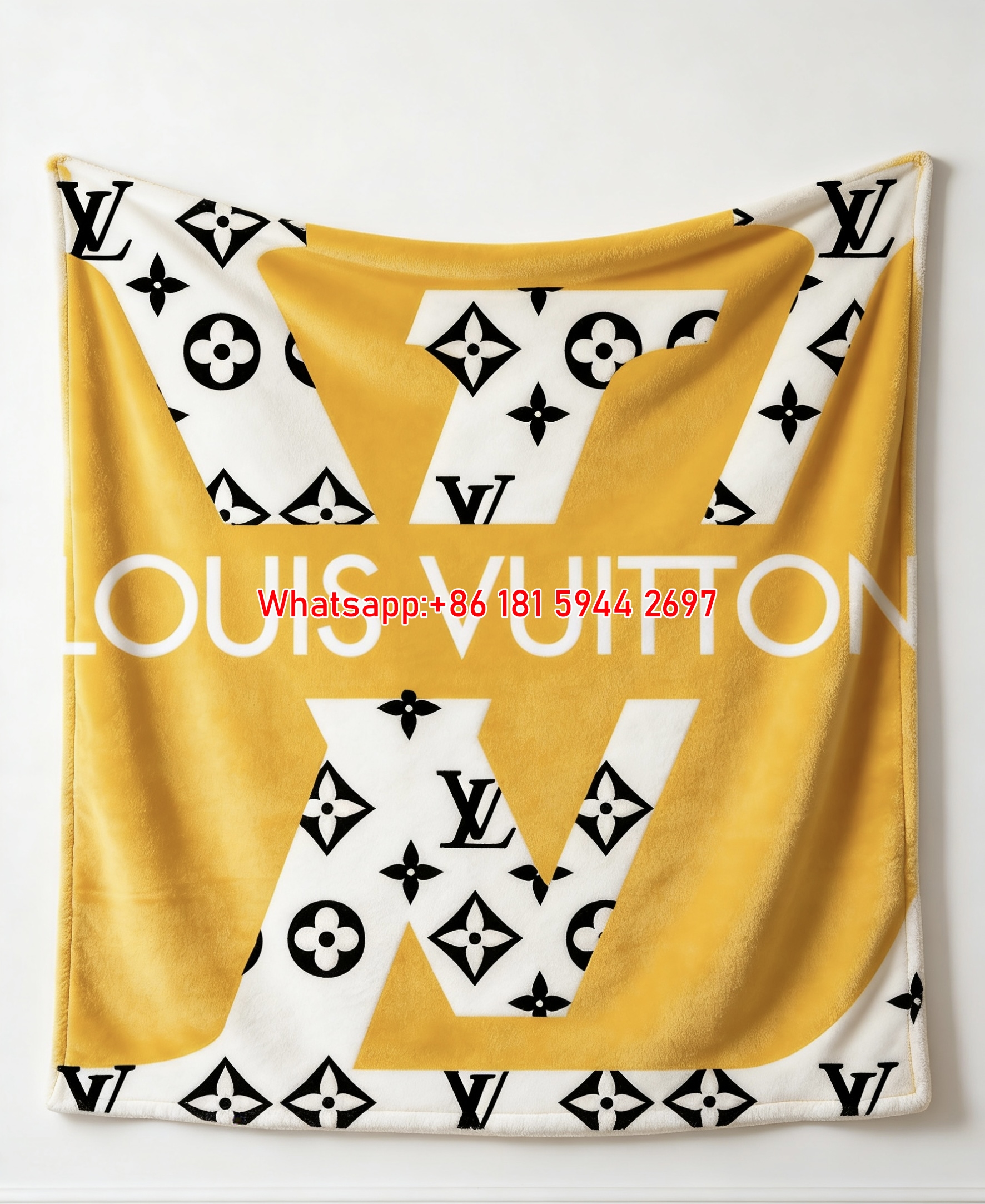 Yellow LV Monogram Logo Blanket Bold LV Monogram Print Blanket 089